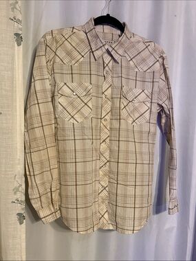 Roper Men’s Beige and Brown Plaid Western Button-Down Shirt